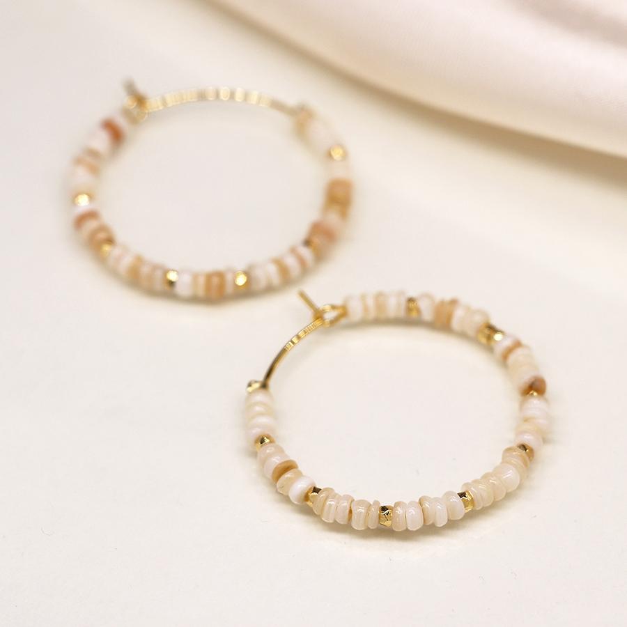 Seed pearl, bead and faux gold hoop and pebble earrings
