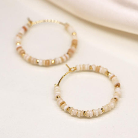 Seed pearl, bead and faux gold hoop and pebble earrings