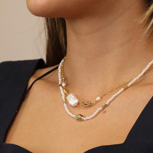Faux gold plated chain and freshwater pearl necklace