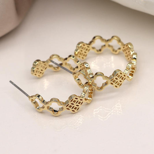 Golden multi quatrefoil hoop earrings