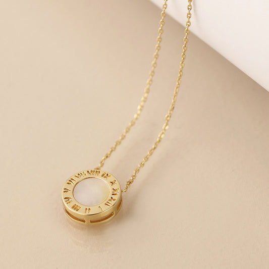 Golden roman numeral clock necklace