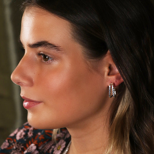 Silver plated double twist strand square earrings