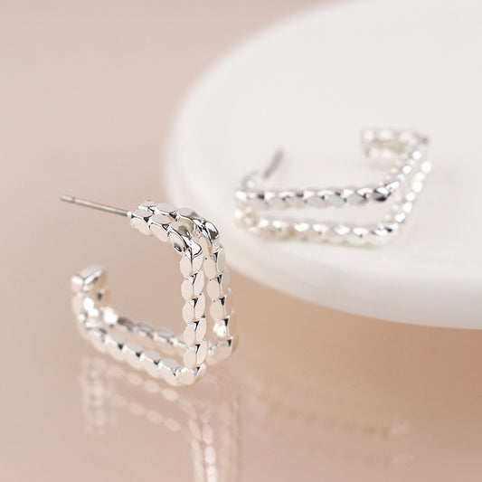 Silver plated double twist strand square earrings