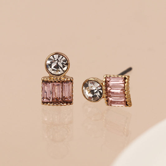Golden mixed shape pink crystal earrings
