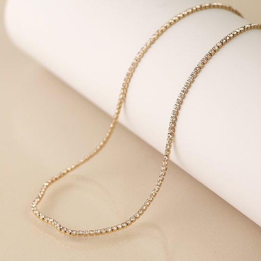 Golden elegant fine chain crystal necklace