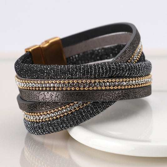 Bronze and black crossover leather bracelet