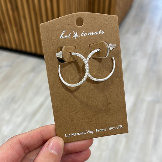 LF951 Hoops W/Flat Work Circle Detail - Worn Silver