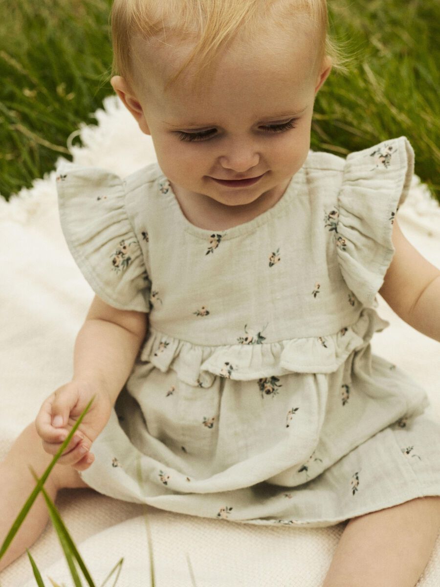 ORGANIC COTTON DRESS- Sea grey floral