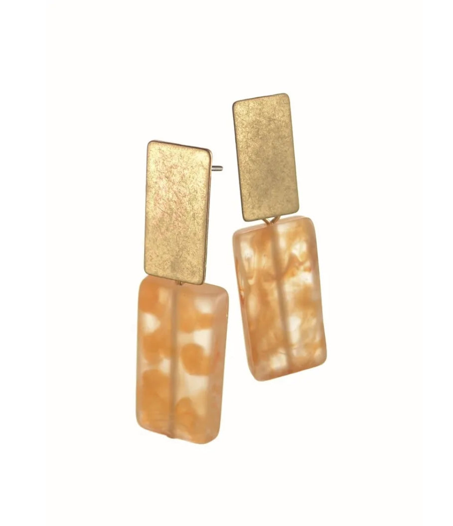 Gallery Resin Drop Earrings  - Worn Gold / Tangerine
