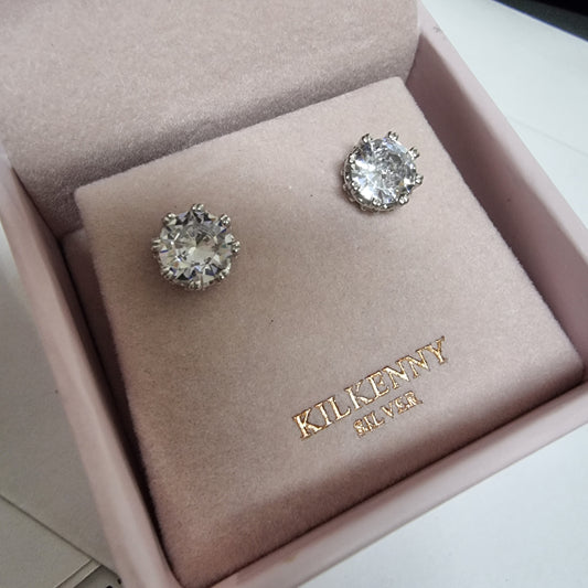 SILVER ROUND CRYSTAL STUD EARRING