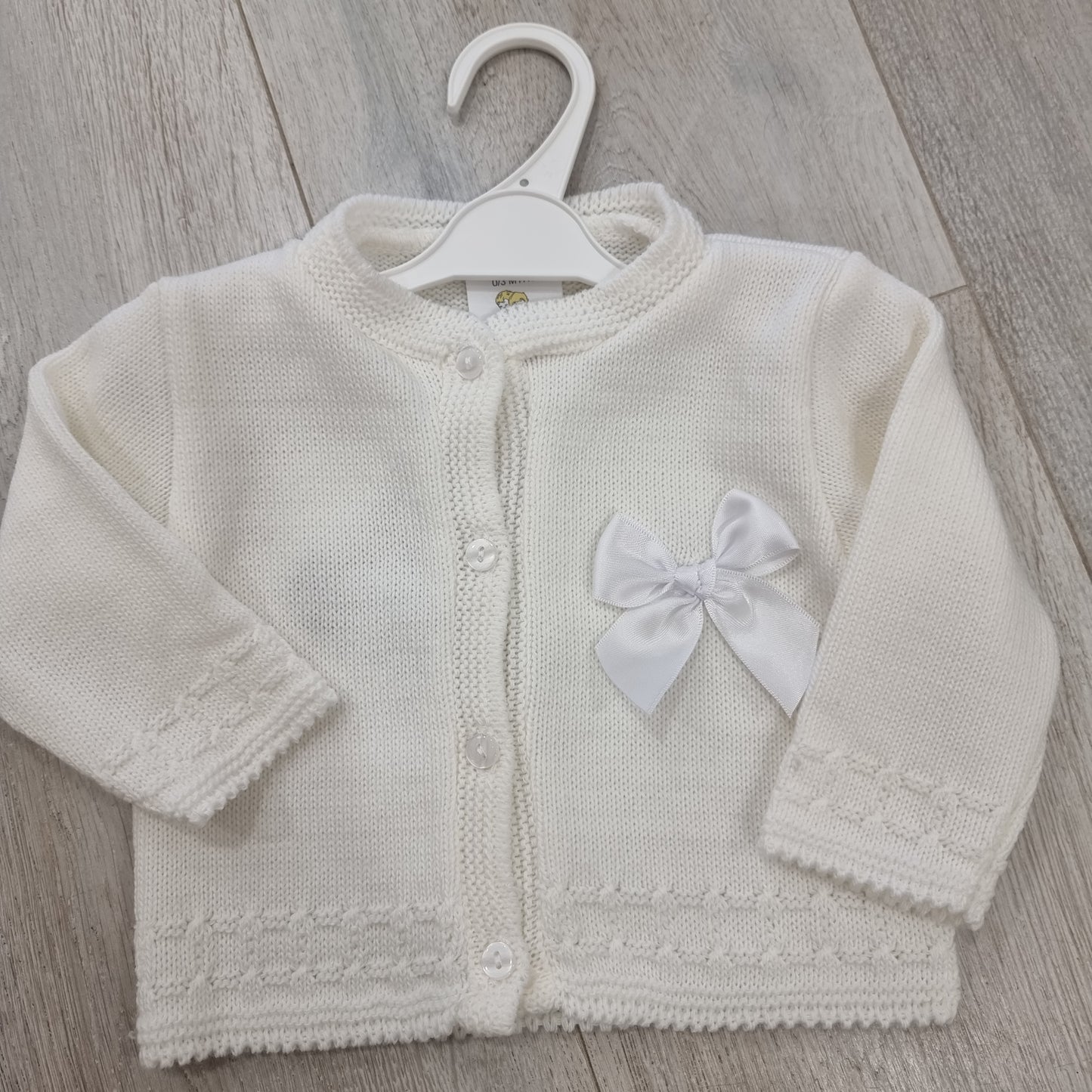 Christening/ Baptism cardigan with white bow