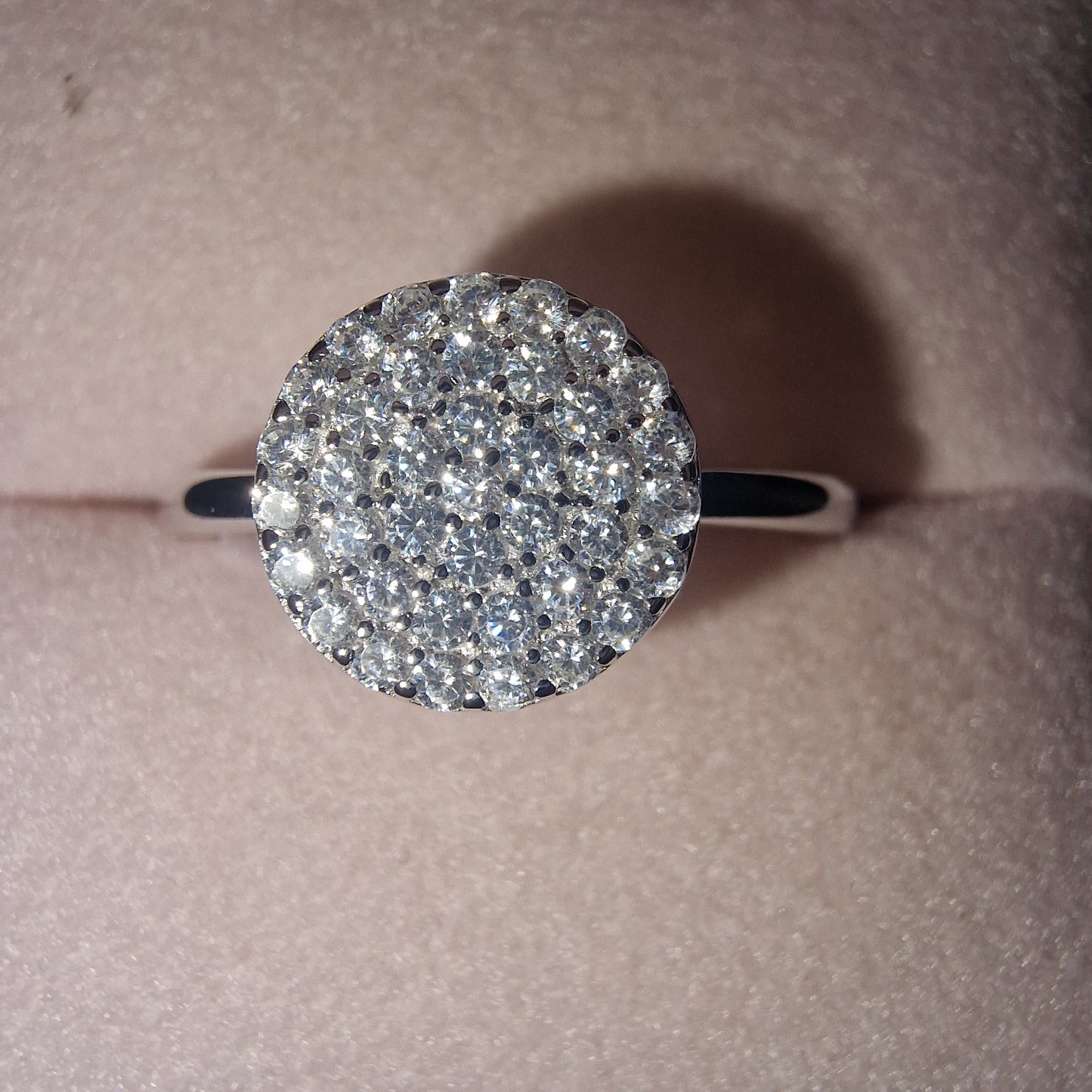 Silver dimante disc ring R2263