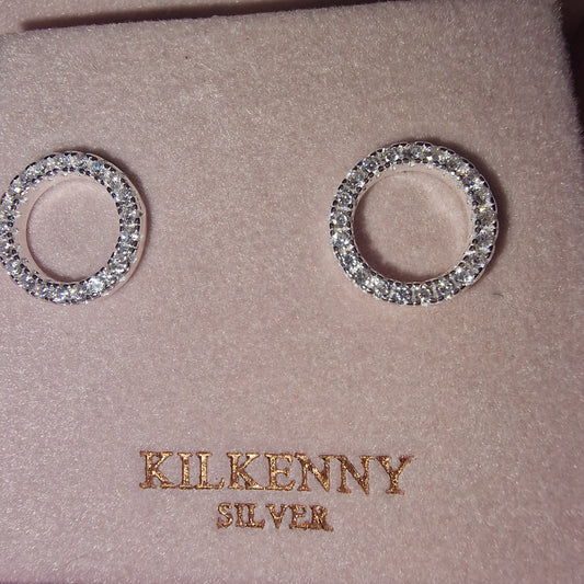 Silver circle dimante Stud Earrings – E1949