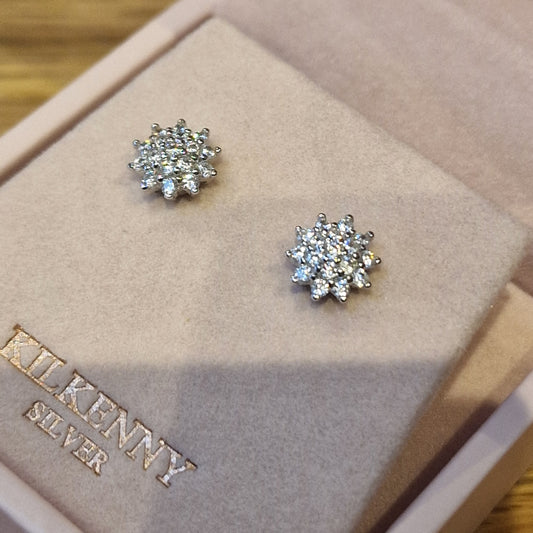 Silver cluster star sparkle earring E2001