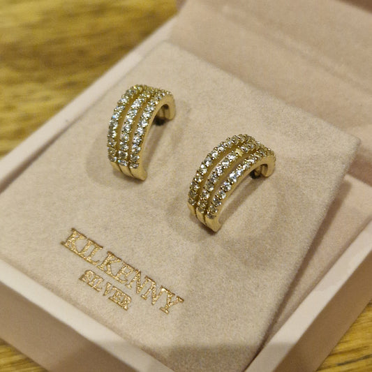 Small triple hoop earrings gold