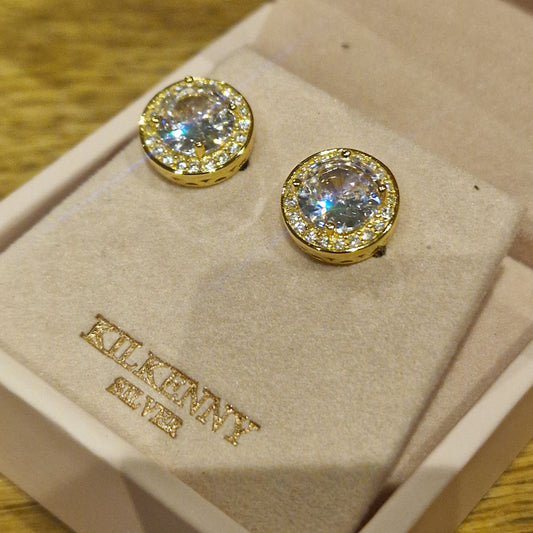 Large round stone gold earrings E1355