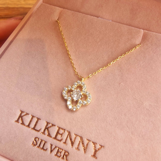 Gold large four clover drop necklace 3254