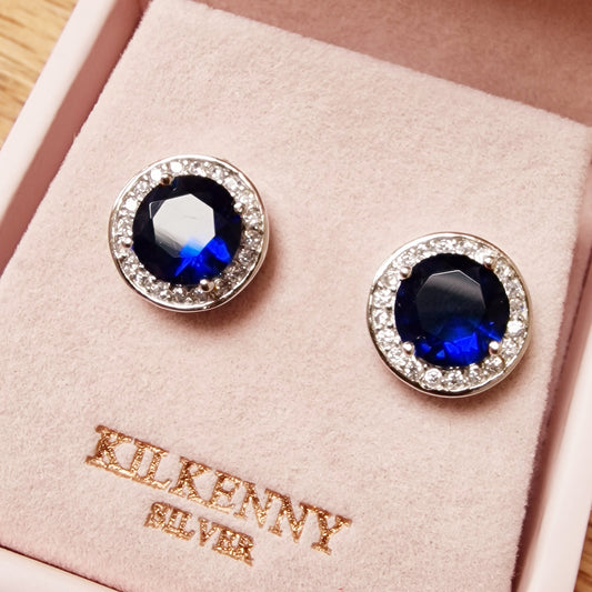 Large round stone sapphire earrings E1355