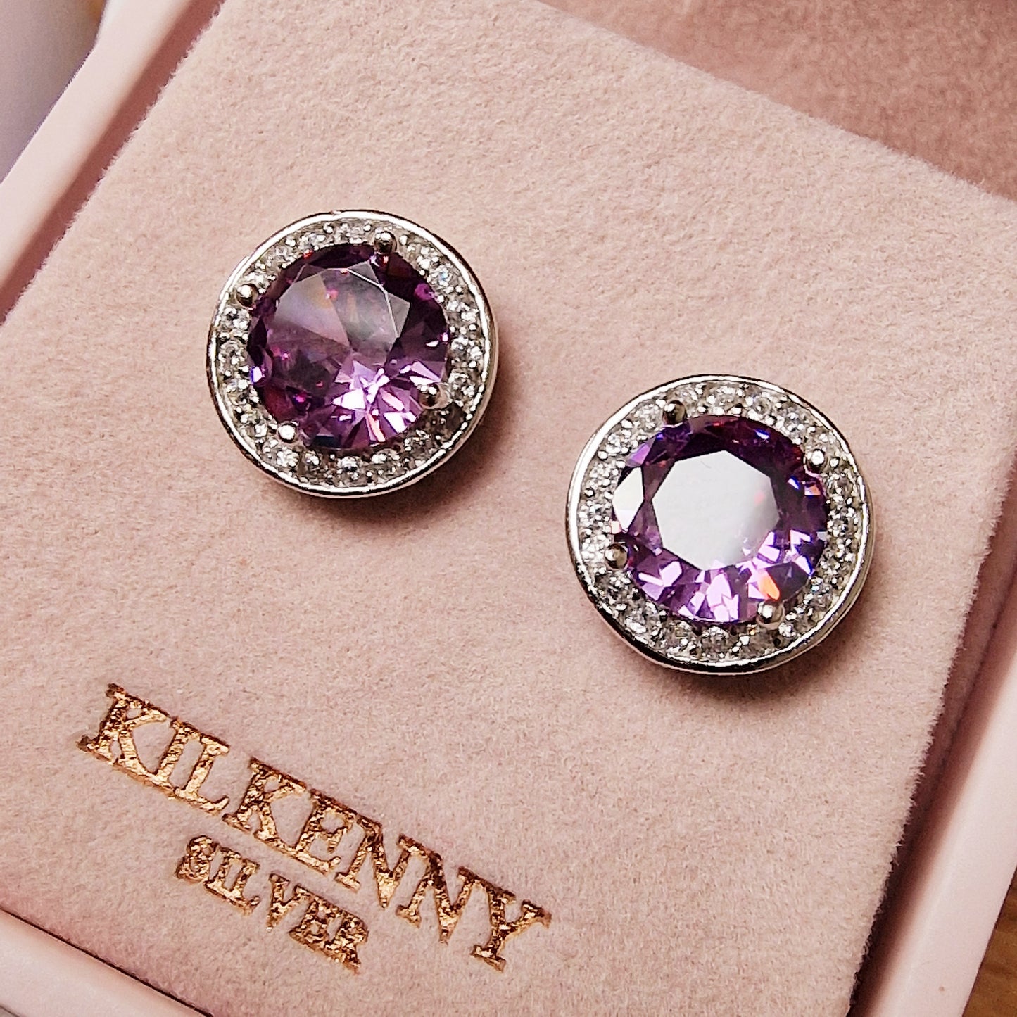 Large round stone amethyst earrings E1355