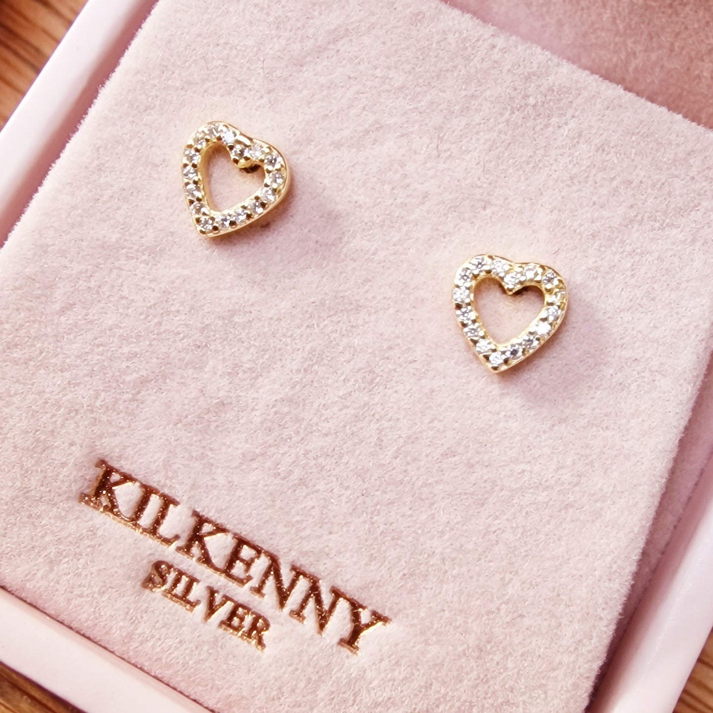 Gold Heart Stud Earrings with Stone E2002