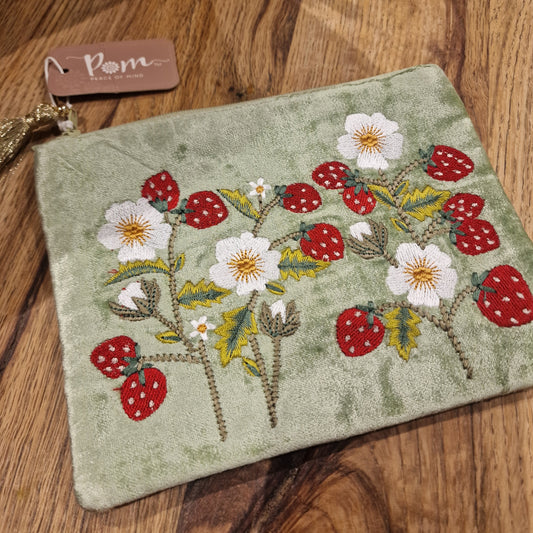 Pale Green velvet vintage floral embellished zip purse