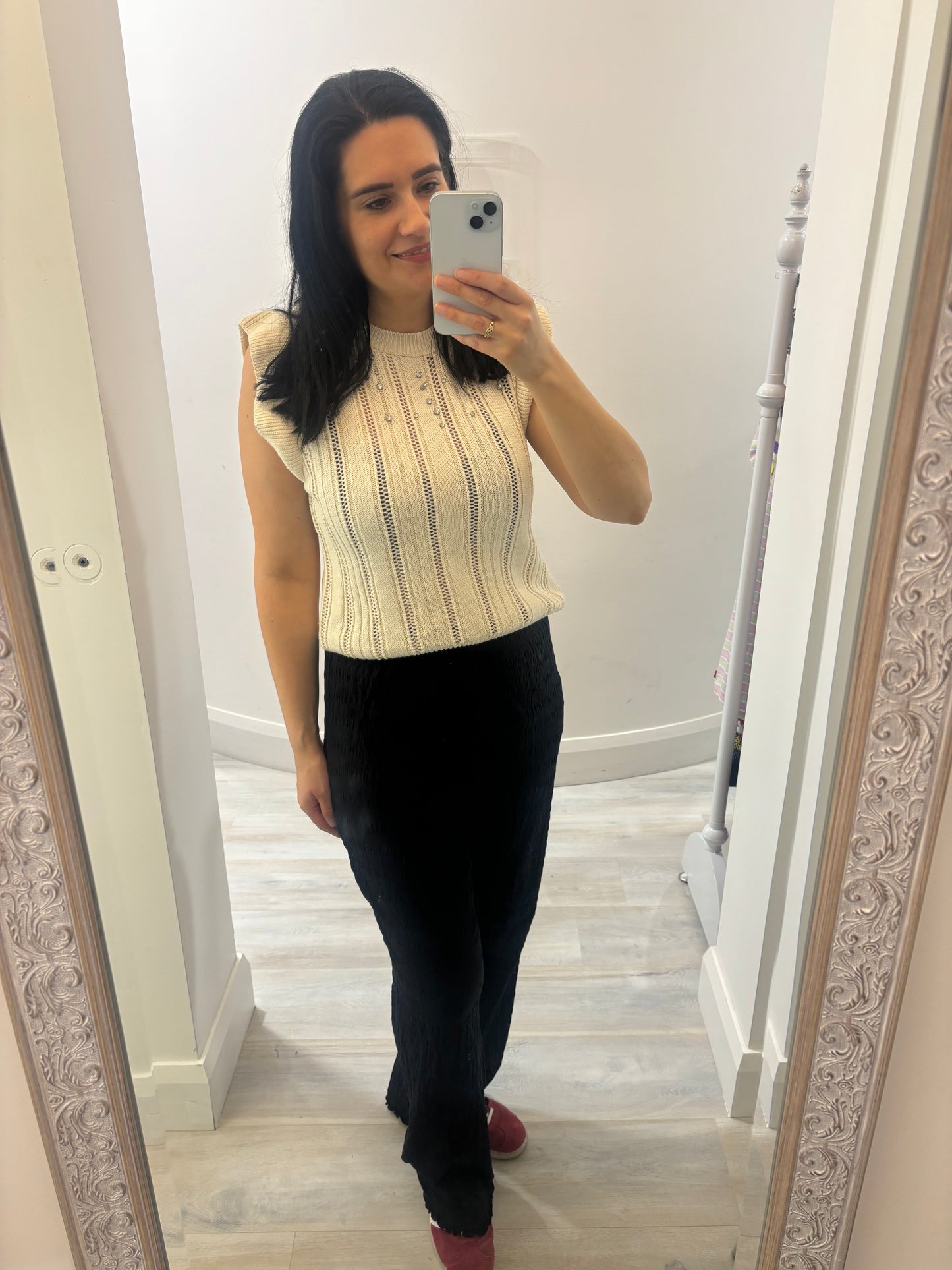 Knit Frill Bling Top - Ecru