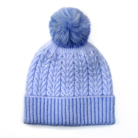 Ice blue recycled herringbone bobble hat
