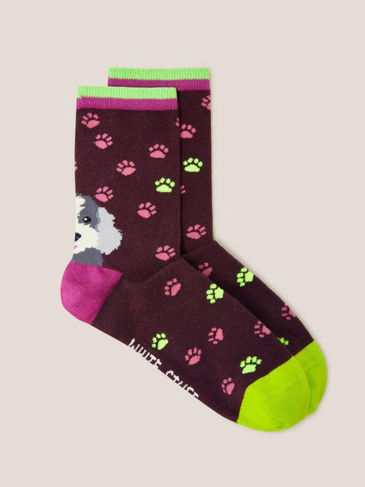 PAW PRINT DOG ANKLE SOCK
IN DEEP RED