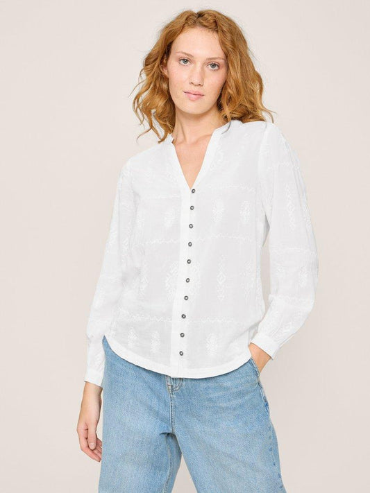 KATE EMBROIDERED CASUAL SHIRT  IN IVORY MULTI