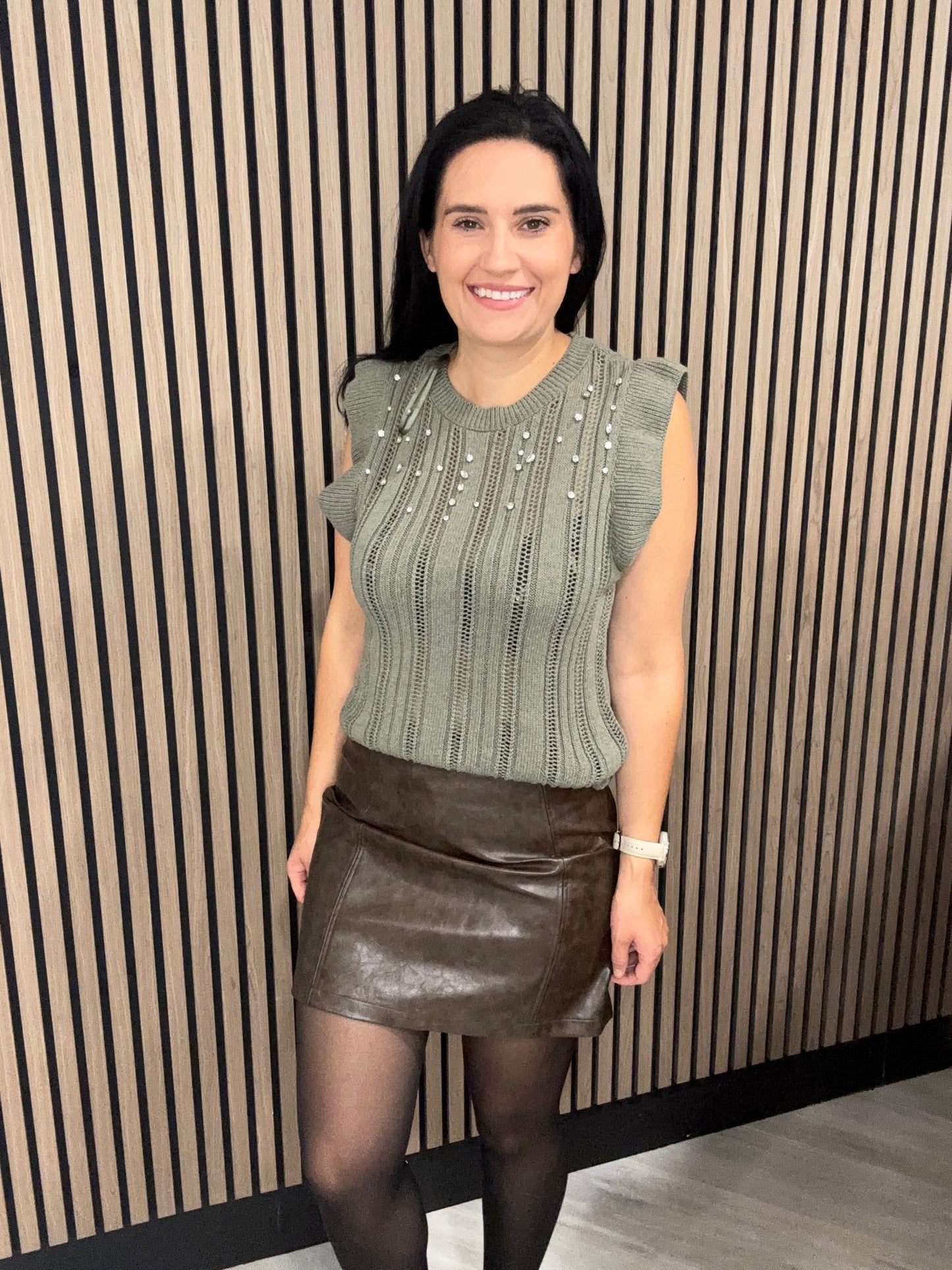 Everly dark brown faux leather skirt