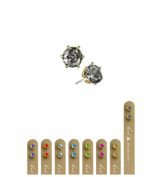 LG021 Classic Claw-Set Crystal Studs / 5mm - Worn Gold/Blk Diamond