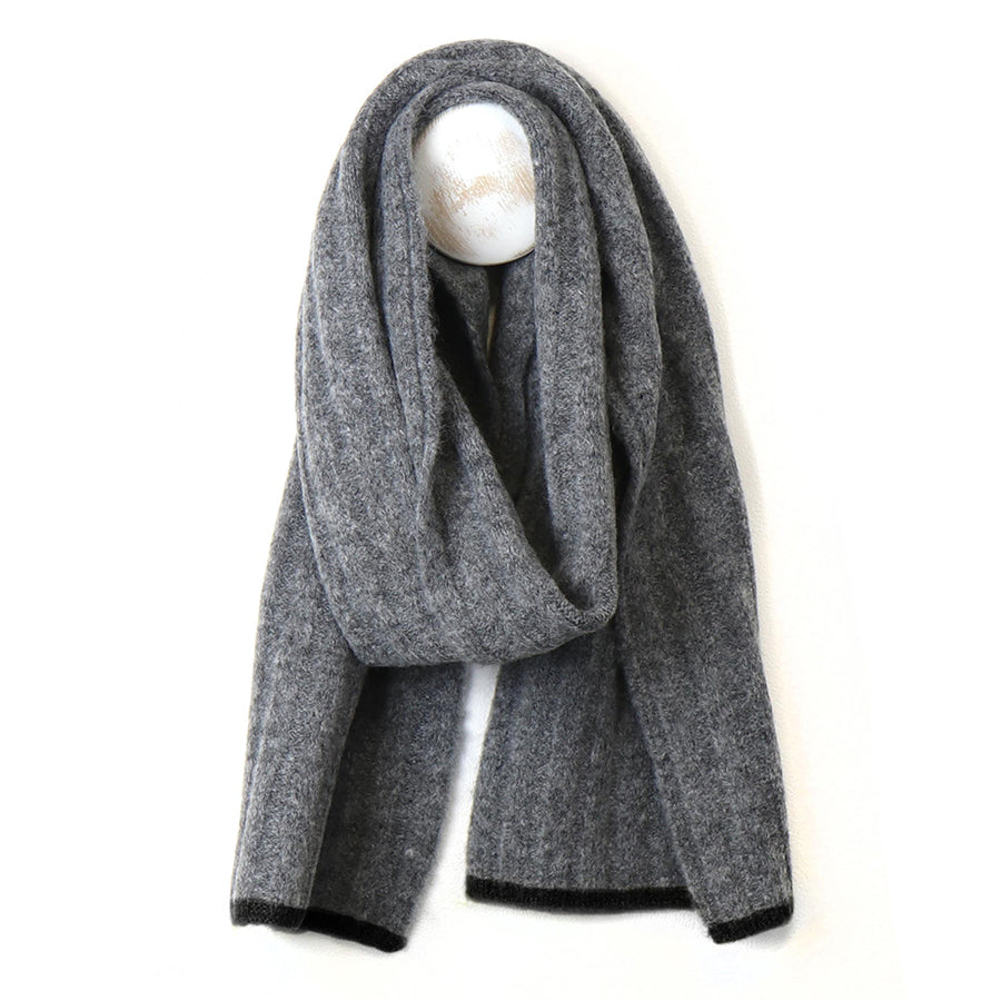 Men's Dark Grey Knitted Scarf With Fringe Detail main image 1