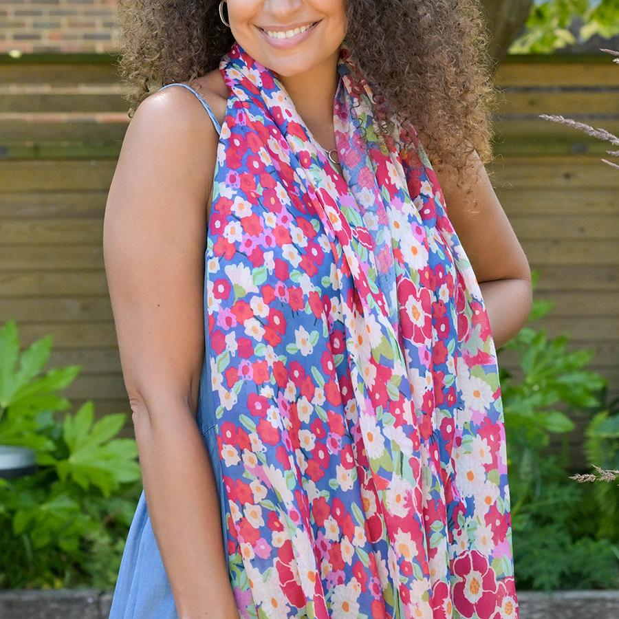 Red mix recycled blend painted floral print scarf 52861