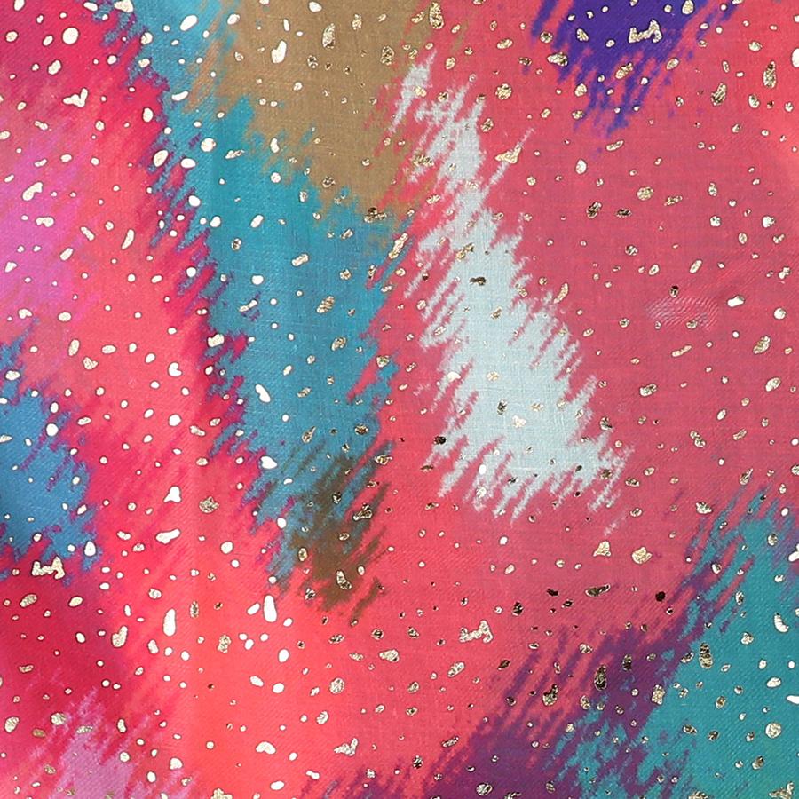 Teal and red mix abstract recycled blend scarf with foil