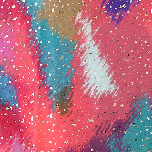 Teal and red mix abstract recycled blend scarf with foil