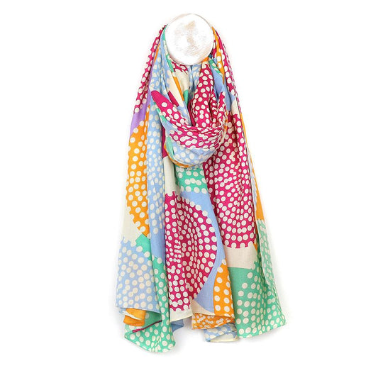 Bamboo scarf with blue and pink dotty circle print 52892