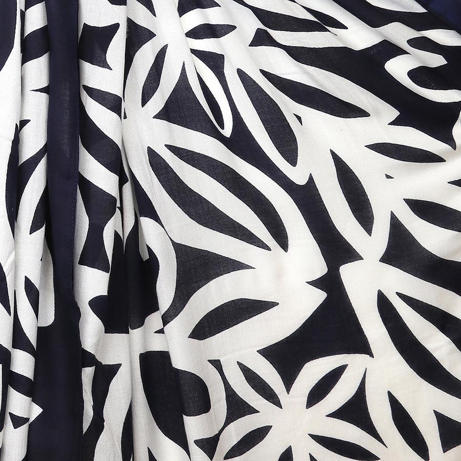 Bamboo navy and white leaf silhouette print scarf