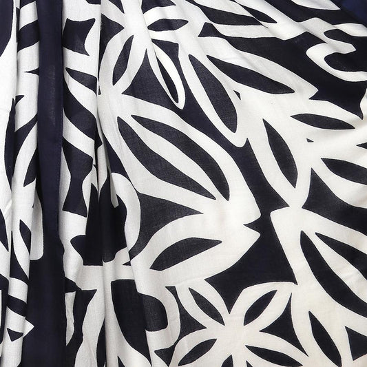 Bamboo navy and white leaf silhouette print scarf