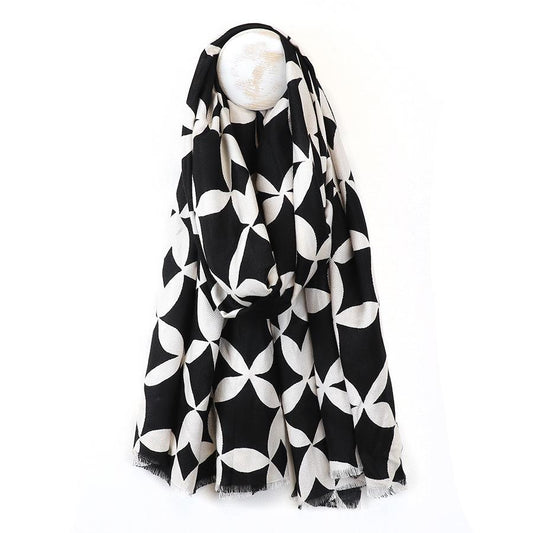 Bamboo black and white geo print scarf 52898
