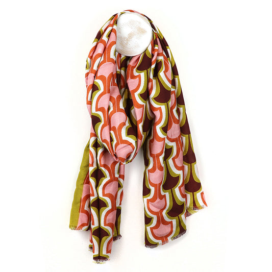 Lime and coral mix retro repeat print scarf