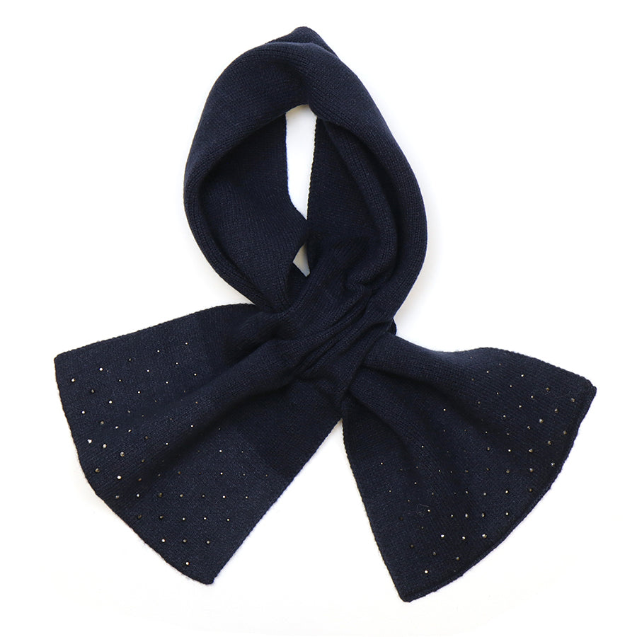 Navy fine knit pull through sparkle edge scarf