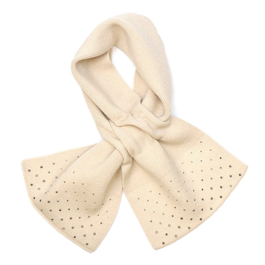 Cream fine knit pull through sparkle edge scarf