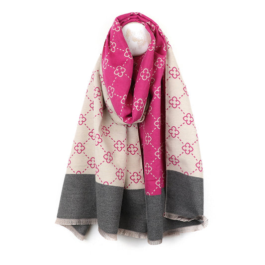 Bright pink mix quatrefoil repeat jacquard scarf