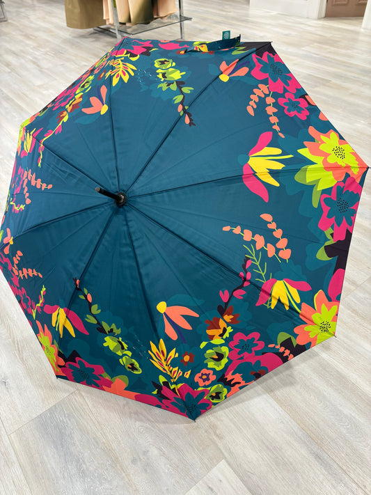 35018 Teal Classic Tropical Floral POM umbrella