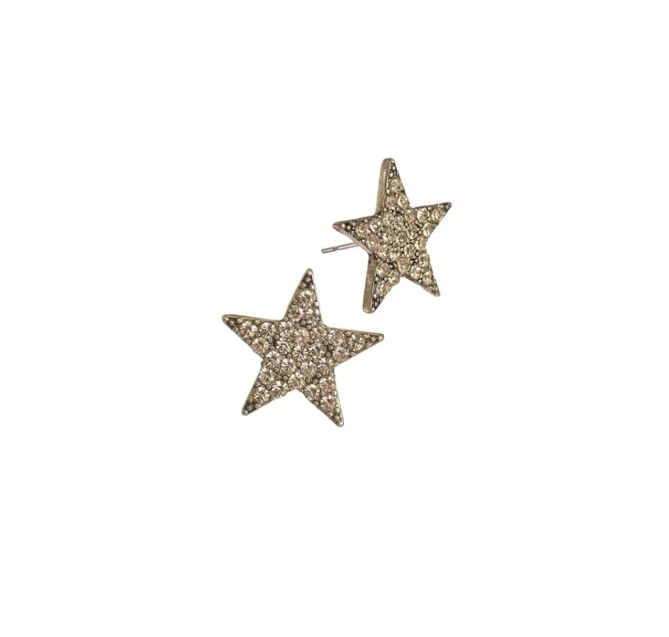 Crystal Star Studs Earrings - Golden W/ Honey Crystals