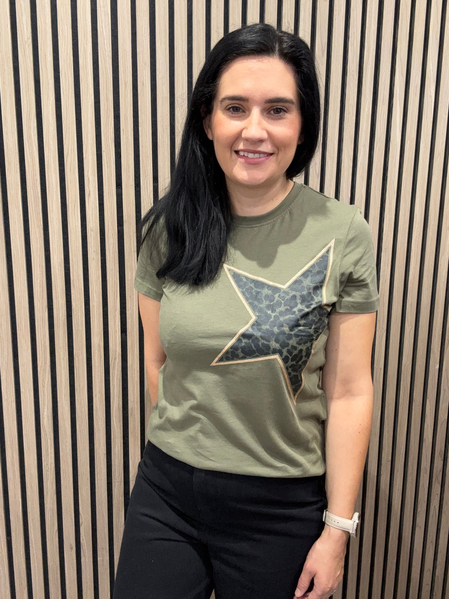 Clara khaki leopard print star tshirt
