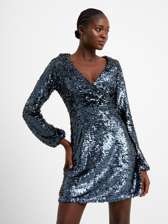 71VOR Bisma Sequin Wrap Mini Dress gunmetal