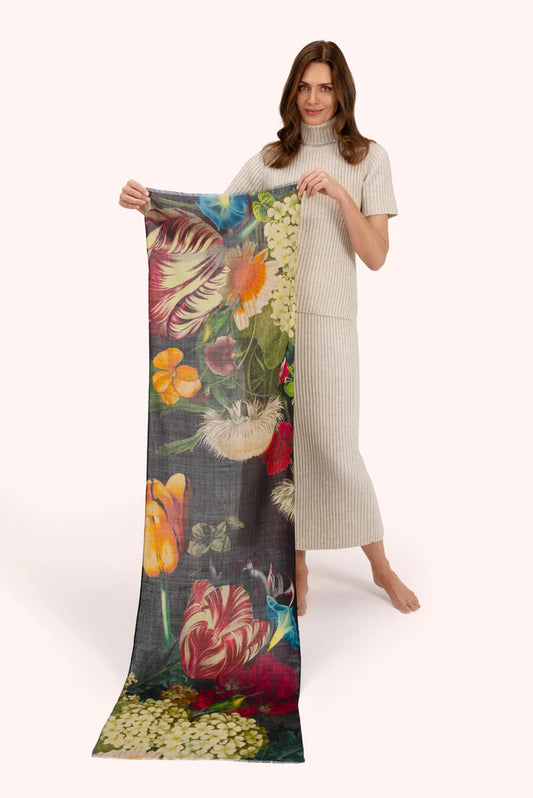 WOOL WRAP SCARF - OPULANT FLORALS, CHOCOLATE