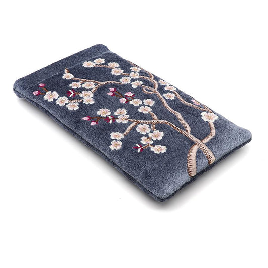 Blue velvet sakura embroidered glasses case