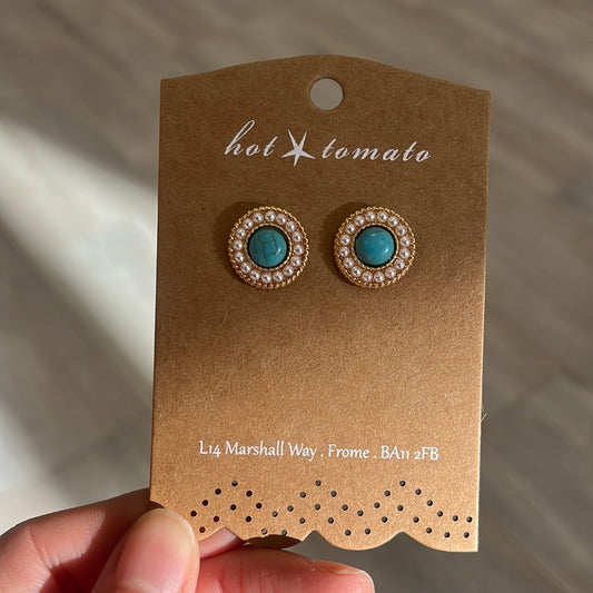 LF876 Vintage Style Studs Gold/ Turquoise
